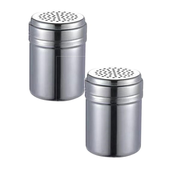 Stainless Steel Salt And Pepper Shakers,Metal Salt Pepper Dredge Shakers,Seasonings Shakers With Holes, Shakers Bottles For Kitchen Salt Pepper Sugar Seasoning Containers,Kitchen Tools,2 PCS A