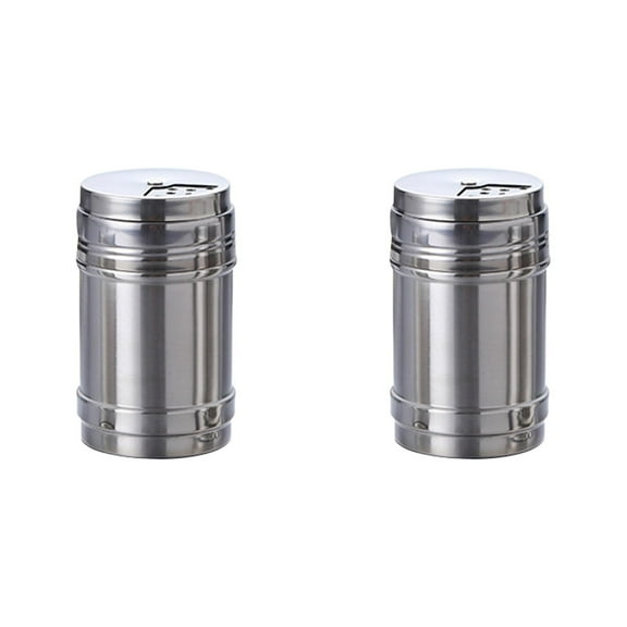 Stainless Steel Salt And Pepper Shakers Stainless Steel Sugar Shaker Dispenser With Pour Spout Rotating Lid For Seasoning Pepper Barbecue Cooking Jar (2*3.7 In) Grey*2
