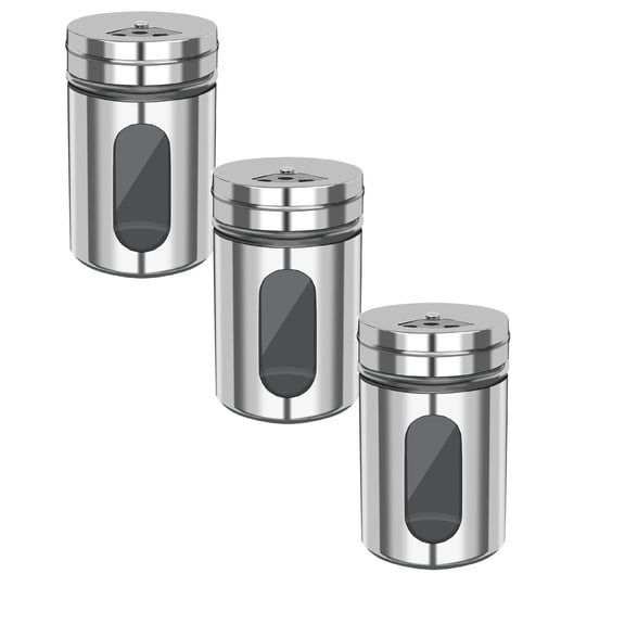 Stainless Steel Salt and Pepper Shakers with Adjustable Pour Holes, Elegant Glass and Metal Spice Jar, Set of 3