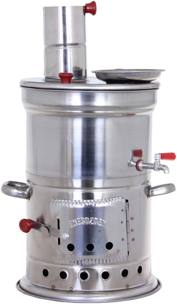 Stainless Steel Samovar 4.5 L/150 Oz Wood&Coal Water Heater Boiler Tea Kettle Picnic