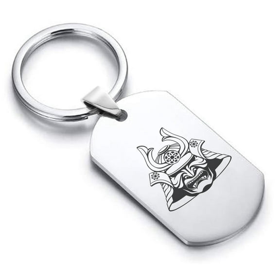 Stainless Steel Samurai Warrior Champion Dog Tag Keychain Circle Ring