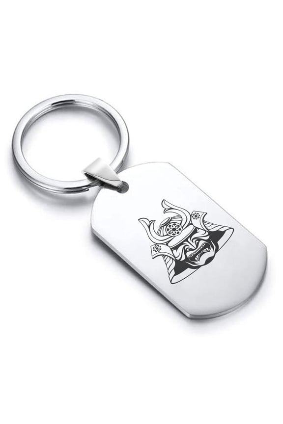 Stainless Steel Samurai Warrior Champion Dog Tag Keychain Circle Ring