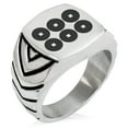 thumbnail image 1 of Stainless Steel Sanada Samurai Crest Chevron Pattern Biker Style Polished Ring, 1 of 1