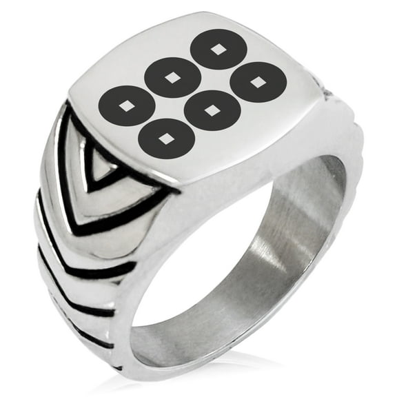 Stainless Steel Sanada Samurai Crest Chevron Pattern Biker Style Polished Ring