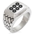 thumbnail image 1 of Tioneer Stainless Steel Sanada Samurai Crest Geometric Pattern Step-Down Biker Style Polished Ring, 1 of 1