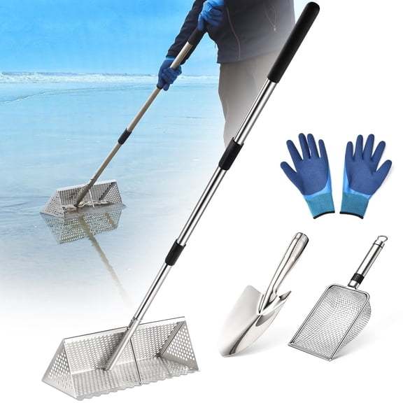 Stainless Steel Sand Flea Rake with Long Handle, 16-inch Wide Screen