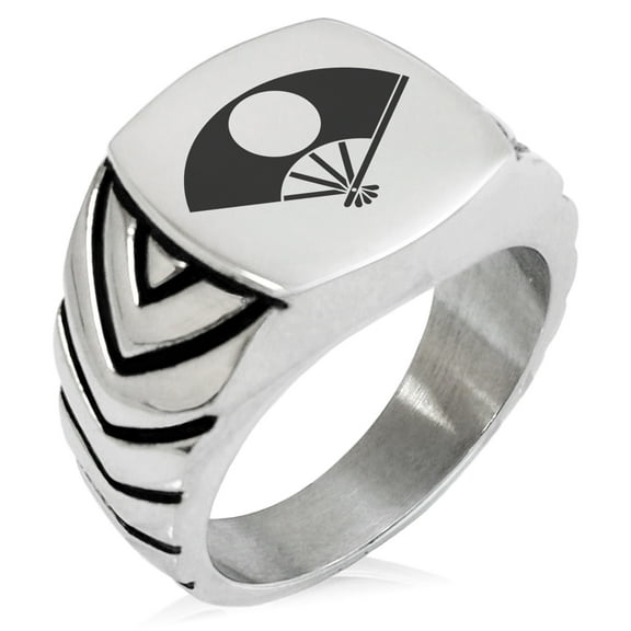 Stainless Steel Satake Samurai Crest Chevron Pattern Biker Style Polished Ring