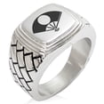thumbnail image 1 of Tioneer Stainless Steel Satake Samurai Crest Geometric Pattern Step-Down Biker Style Polished Ring, 1 of 1