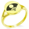 thumbnail image 1 of Tioneer Stainless Steel Satake Samurai Crest Minimalist Oval Top Polished Statement Signet Ring, 1 of 1
