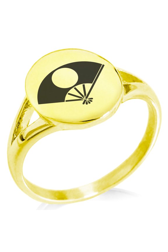 Stainless Steel Satake Samurai Crest Minimalist Oval Top Polished Statement Signet Ring