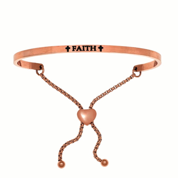 Stainless Steel Satin Square Faith With Cross Bangle Bracelet, 7
