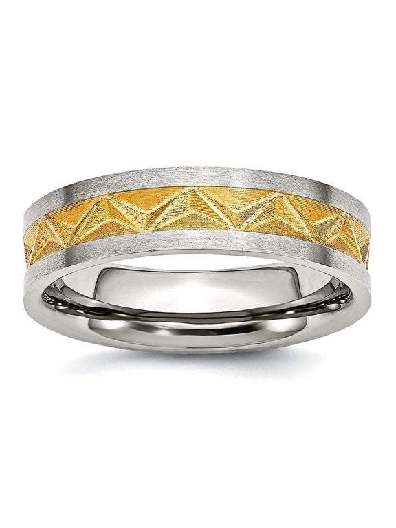 Stainless Steel Satin and Gold Plated Brushed Ladies 6mm Band Ring Size 13 Ring for Women and Men