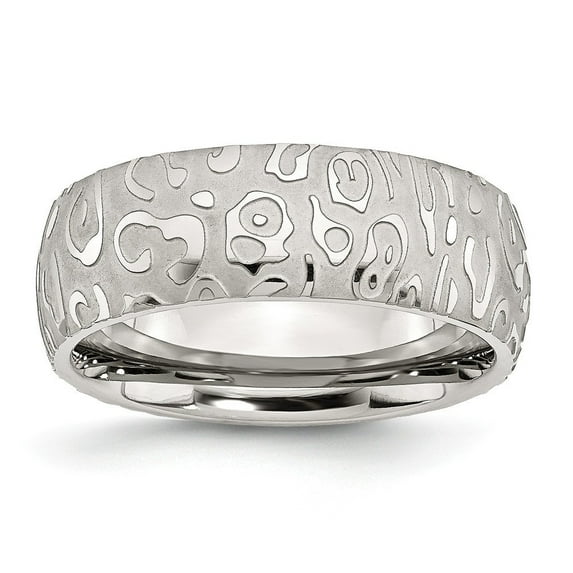 Stainless Steel Satin and Polished Textured 8mm Band Ring - Size 8