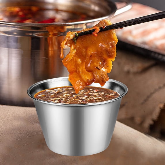 Stainless Steel Sauce Cup with Lid-4oz/8oz Seasoning Cups for Kitchen,Condiment Containers for Salad Dressing,Dipping Sauce,Small Bowls for Spices,Syrup,Butter