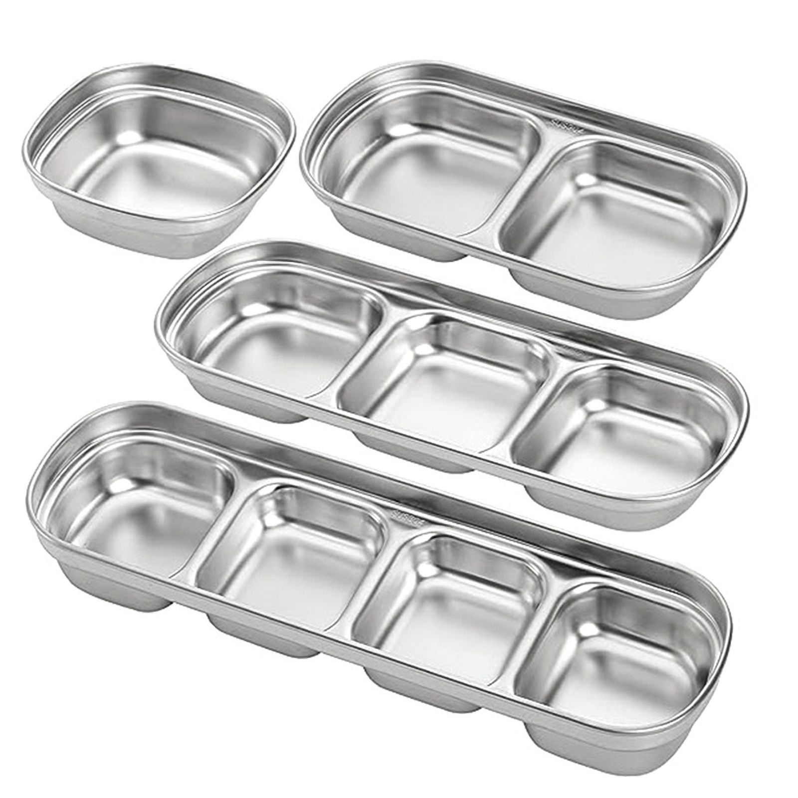 Stainless Steel Sauce Dish,Divided Dipping Plates,Divided Seasoning Dip Bowl,1/2/3/4 Compartment