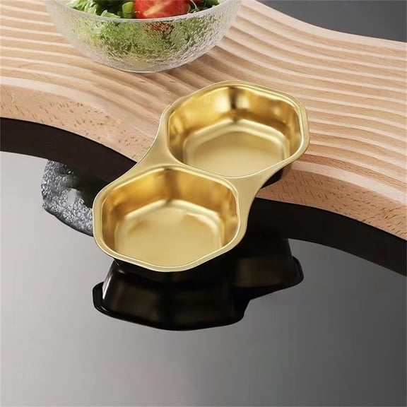 Stainless Steel Sauce Dish, Divided Dipping Plates, Divided Seasoning Sauce Dip Bowl, 2 Compartment Sauce Vinegar Seasoning Dishes, Vinegar Soy Spice Condiment Tray 6.2" x 3.3" x 0.8"