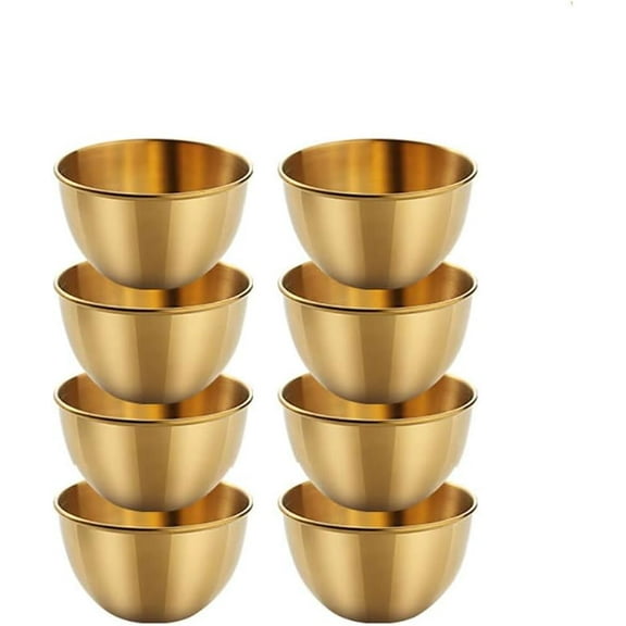 Stainless Steel Sauce Dishes Small Dessert Ice Cream Cups Mini Individual Saucers Bowl Round Seasoning Dishes Sushi Dipping Bowl for Kitchen 8 Pack (Gold, 3.35 inch)