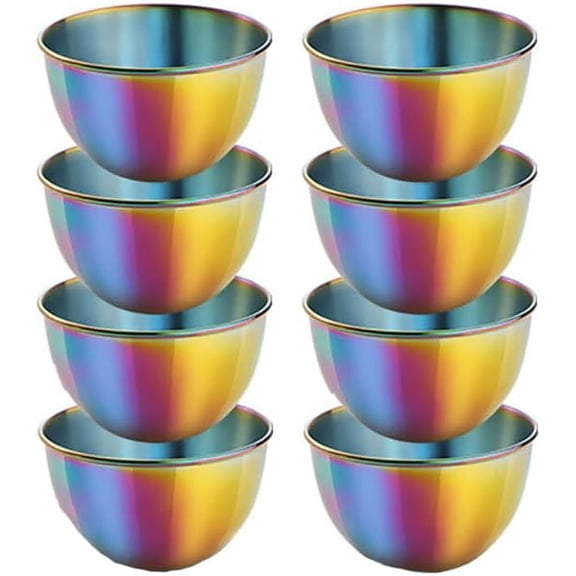 Stainless Steel Sauce Dishes Small Ice Cream Cups Mini Serving Dessert Bowl Round Seasoning Dishes Sushi Dipping for Kitchen 8 Pack (Rainbow, 3.35 inch)