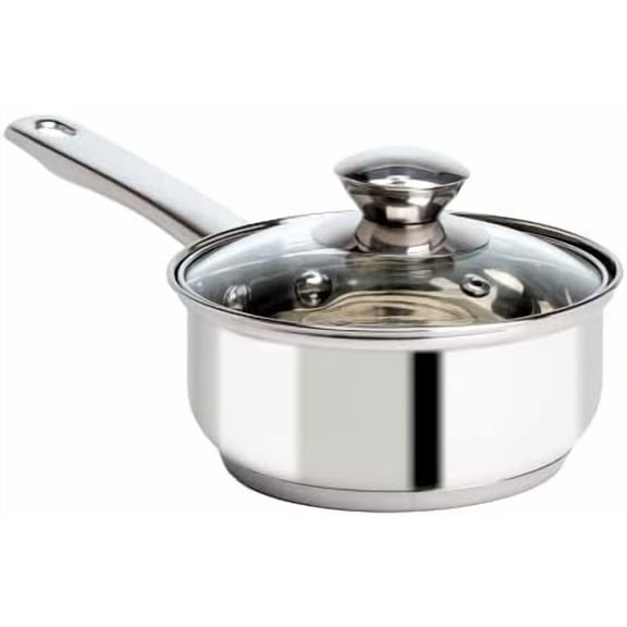 Stainless Steel Sauce Pan, Encapsulated Induction Ready Cooking Pot with Glass Lid, Oven Safe, Dishwasher Safe Soup Pot, 1-Quart
