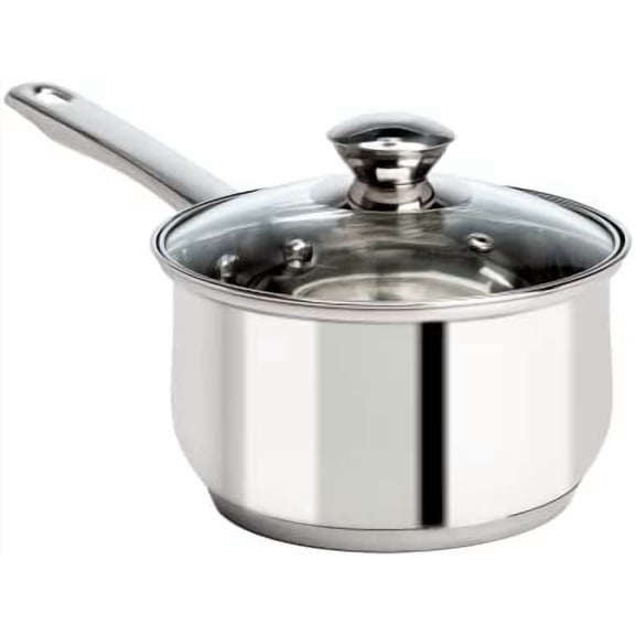 Stainless Steel Sauce Pan, Encapsulated Induction Ready Cooking Pot with Glass Lid, Oven Safe, Dishwasher Safe Soup Pot, 2-Quart