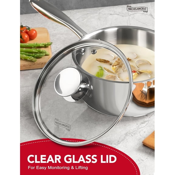 Stainless Steel Sauce Pan Set - 1, 2, 3 Qt Saucepans with Lids, Small Stainless Steel Pots for Cooking, Induction Compatible, Dishwasher & Oven Safe