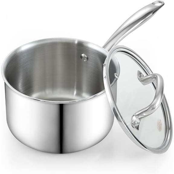 Stainless Steel Sauce Pan with Lid, 3 Quarts Tri-Ply Full Clad Kitchen Pot, Dishwasher & Oven Safe, Induction Compatible Cookware