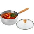thumbnail image 1 of Stainless Steel Saucepan with Glass Lid, 2 Quart Yukihira Sauce Pan with Wood Handle, Traditional Japanese Snow Pan Pot with Two Side Spouts for Cooking, Noodles, Soups, Hot Milk, 8", 1 of 9