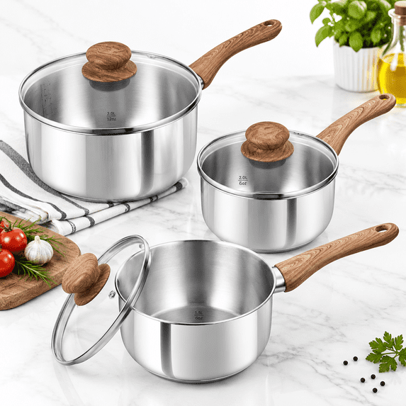Stainless Steel Saucepan Set, 1+2+3 Quart, 6 Piece, Heat-resistant ...