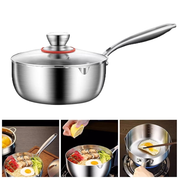 Stainless Steel Saucepan With Lid Small Pot Multi Purpose Sauce Pan For Milk Tea All Stovetops(Silver-18Cm)