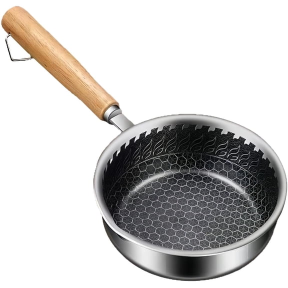Stainless Steel Saucepan, Wooden Handle Nonstick Mini Egg Pan for Vegetables