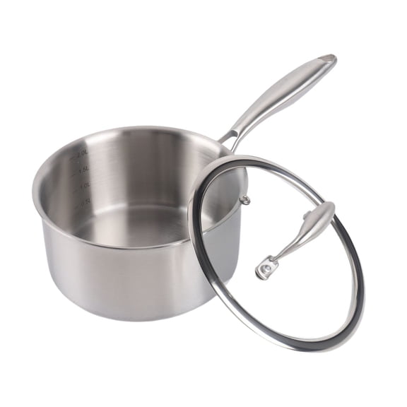 Stainless Steel Saucepan with Glass Lid Tri Ply Construction Non Stick Ergonomic Handle Oven Dishwasher Induction Safe