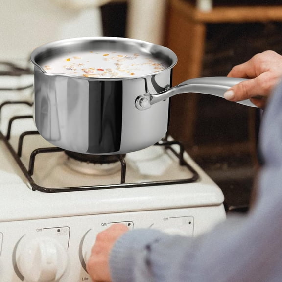 Stainless Steel Saucepan with Tempered Glass Lid, 2.5 Quart Multipurpose Cooking Pot for Easy Pour