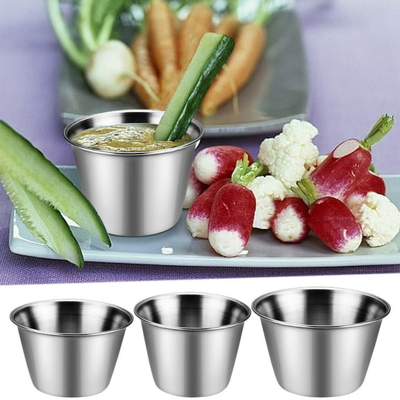 Stainless Steel Sauces Cup Seasoning Cup, 4-piece Set with 2 Oz Capacity, Non-slip Base & Dishwasher Safe for Easy Cleaning, Ideal for Restaurants, Home Kitchens, and Condiment Serving