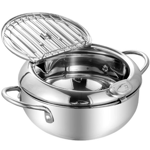 Stainless Steel Saute Pan Frying with Lid Saucepan Deep Fryer Commercial Japanese Tempura Small