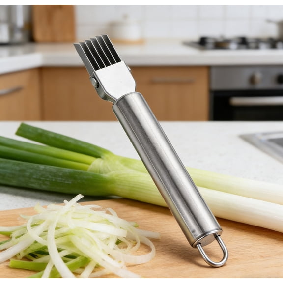 Stainless Steel Scallion Cutter Shredder - Sharp Double-Edged Blades, Ergonomic Handle Design, Multipurpose Vegetable Chopper for Green Onion Chives Garlic Kitchen Prep, Color, 1pc
