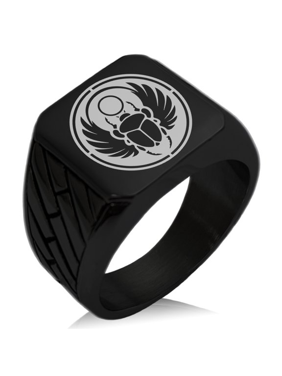 Stainless Steel Scarab Beetle Sun Ring Geometric Pattern Biker Style Polished Ring
