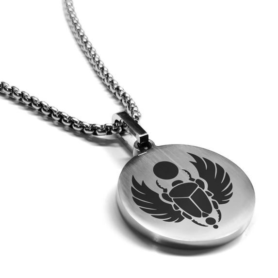 Stainless Steel Scarab Good Luck Charm Round Medallion Pendant Necklace