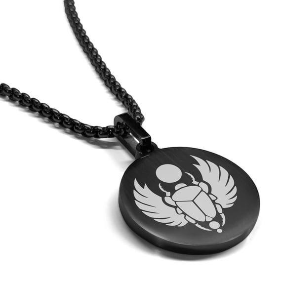 Stainless Steel Scarab Good Luck Charm Round Medallion Pendant Necklace