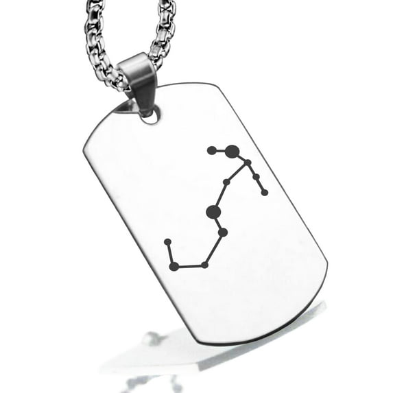 Stainless Steel Scorpio (Scorpion) Astrology Constellation Dog Tag Pendant Necklace