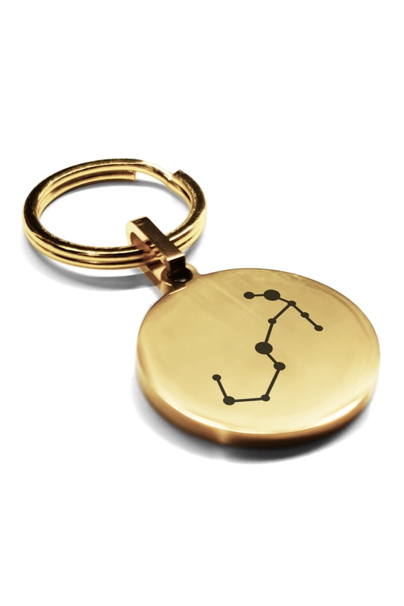 Stainless Steel Scorpio (Scorpion) Astrology Constellation Round Medallion Keychain Circle Ring