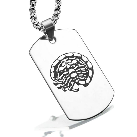 Stainless Steel Scorpio Zodiac (Scorpion) Dog Tag Pendant Necklace