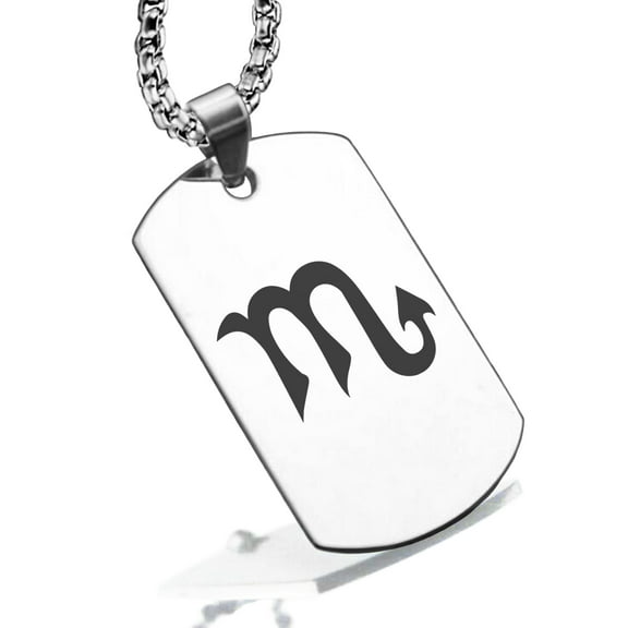 Stainless Steel Scorpio Zodiac Sign (Scorpion) Dog Tag Pendant Necklace