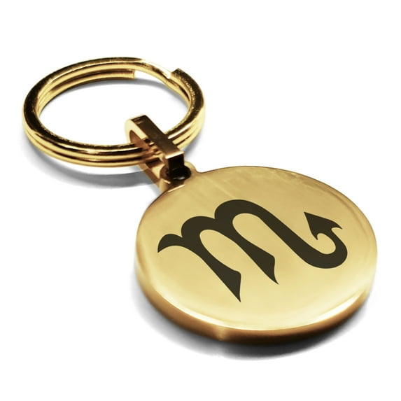 Stainless Steel Scorpio Zodiac Sign (Scorpion) Round Medallion Keychain Circle Ring