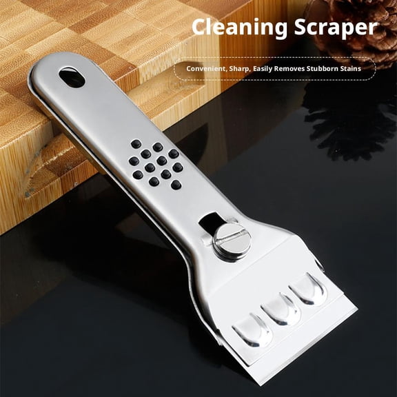 Stainless Steel Scraper Tool with Replaceable Blades - Multi Purpose Cleaning Shovel for Glass Stove Tile, 5.3 Inch for Adhesive Paint Removal