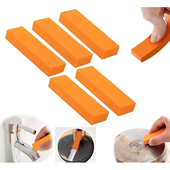 Stainless Steel Scratch Limescale Eraser, Eraser Stain Limescale Remover Cleaning Eraser, Rubber Rust Cleaning Eraser for Knives and Pans Kitchen Bathroom Household (5 Pcs, Orange)