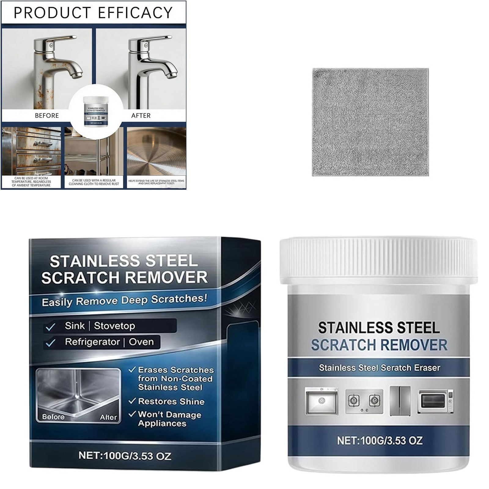 Stainless Steel Scratch Remover Kit, 100g Multi-Purpose Stainless Steel ...