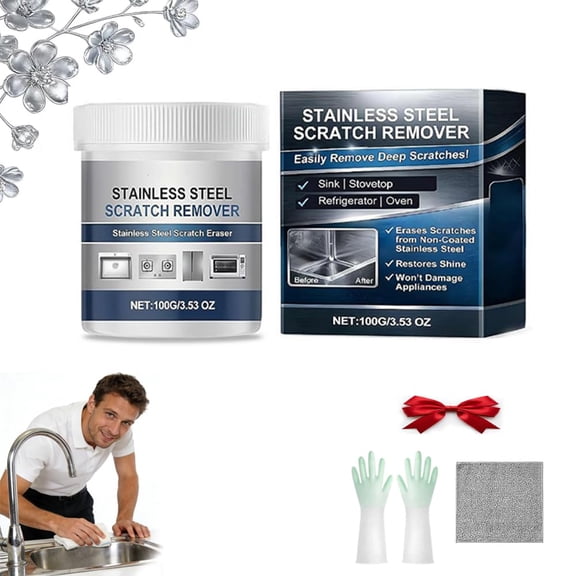 Stainless Steel Scratch Remover Kit, 50% Faster 3-Step Metal Repair and Polishing Paste for Kitchen Sink, Fridge, Oven and Appliances, All-Purpose Stainless Steel Restorer Lasting Protection (1Pcs)