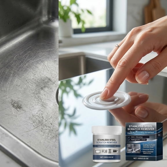 Stainless Steel Scratch Remover, Sink Scratch Remover, Stovetop Scratch Fix, Scratch Repair for Non-Coated Surfaces, Comes with 1Pc Non-Abrasive and 1Pc Microfiber Towel, Restores
