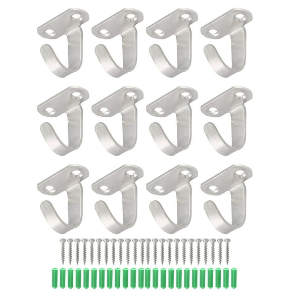 Stainless Steel Screw Mounted Ceiling Hooks 12 Pack Heavy Duty Clothes Hook Wall Mounted Under-Shelf Towel Hook for Hanging Bathroom Kitchen Cabinet Tools - Silver