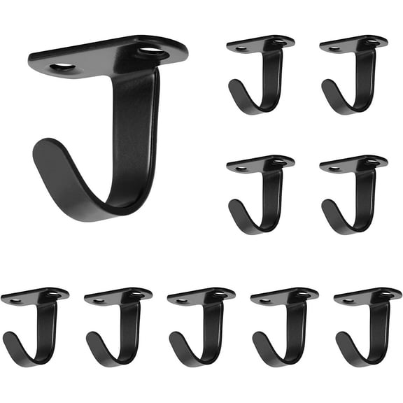 Stainless Steel Screw Mounted Ceiling Hooks, Under-Shelf Towel/Robe Clothes Hook Heavy Duty Coat Hanger for Bathroom Kitchen Cabinet Garage, 10 Pack (Matte Black)